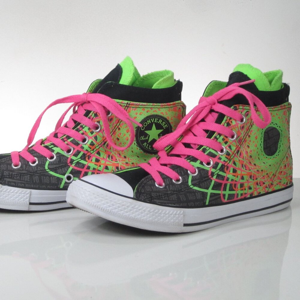 Converse Junior 6Y Neon Double Chuck Taylor All Star 649963C Black /Green/pink